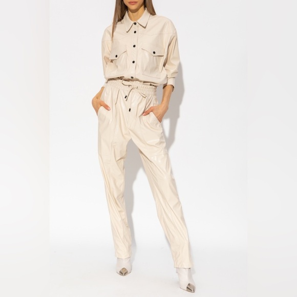 Isabel Marant Pants - Isabel Marant “Brina” Faux leather Pants | Cream High-Waist | The Row, Nanushka